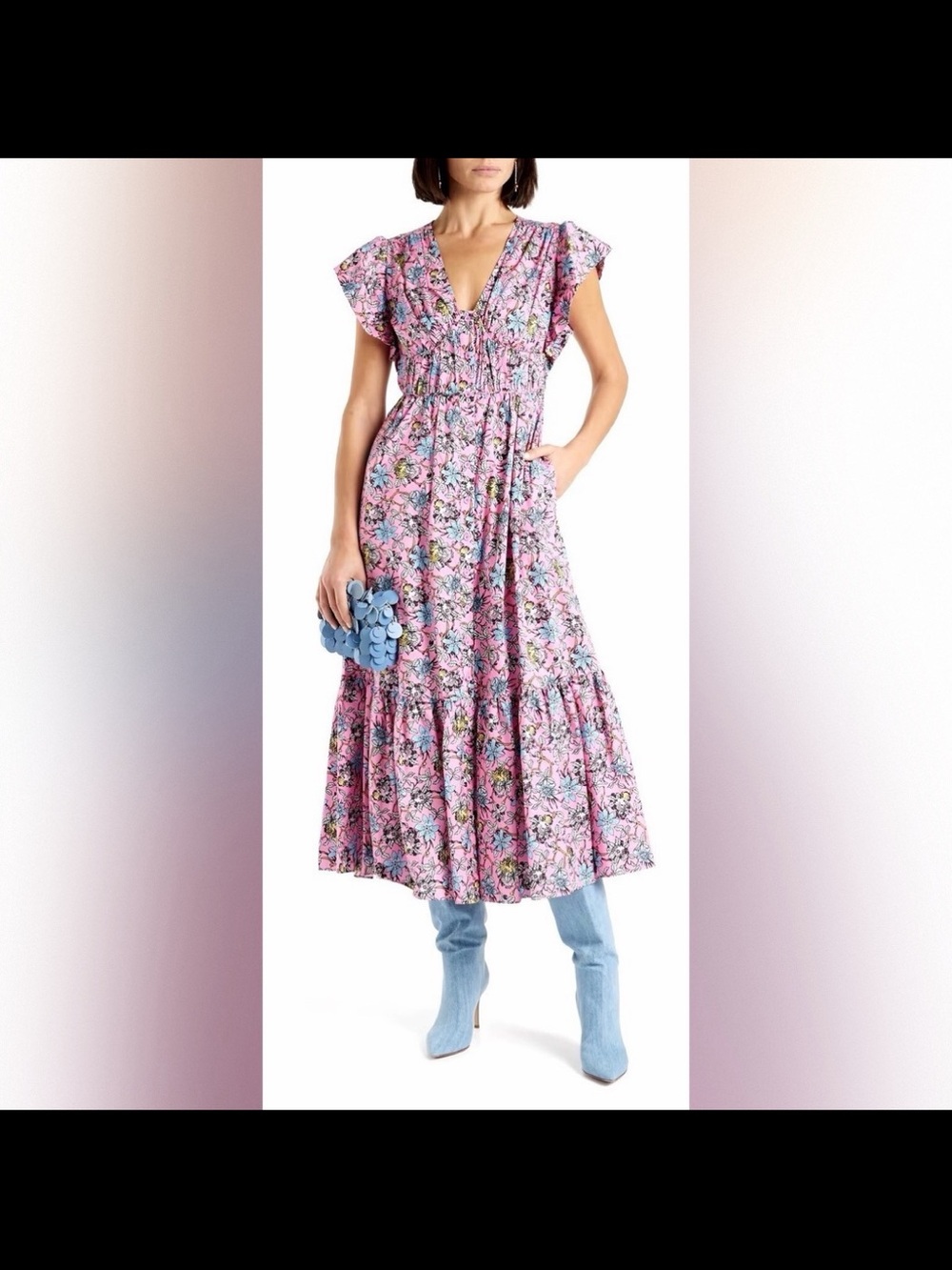 10 Crosby Derek Lam Pink Floral V-Neck Maxi Dress